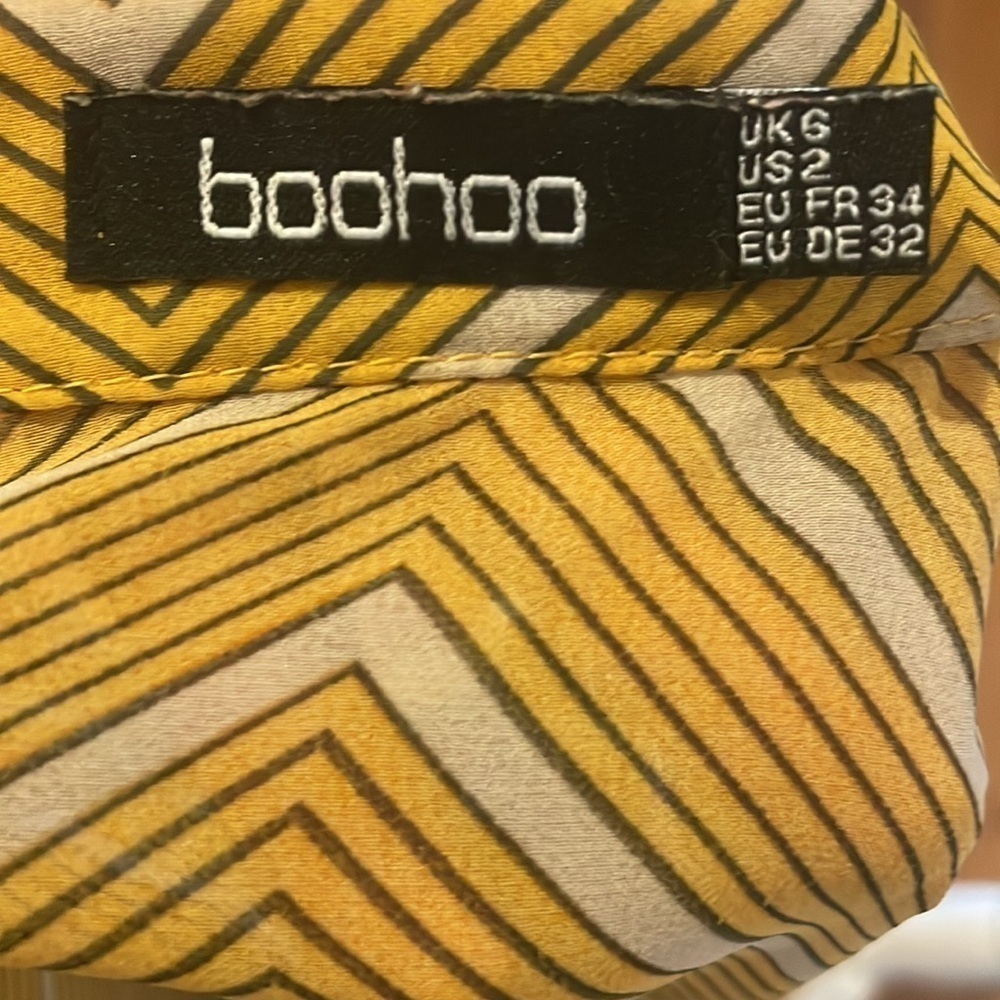 WOMENS Boohoo see through shirt vintage SHEER COVER UP size 2 MUSTARD YELLOW‌‌‌‌ - Picture 9 of 9